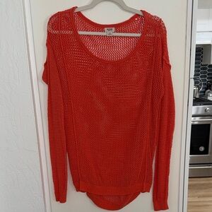 Mossimo Supply Co. Bright Orange Open-Knit Crew Top | L